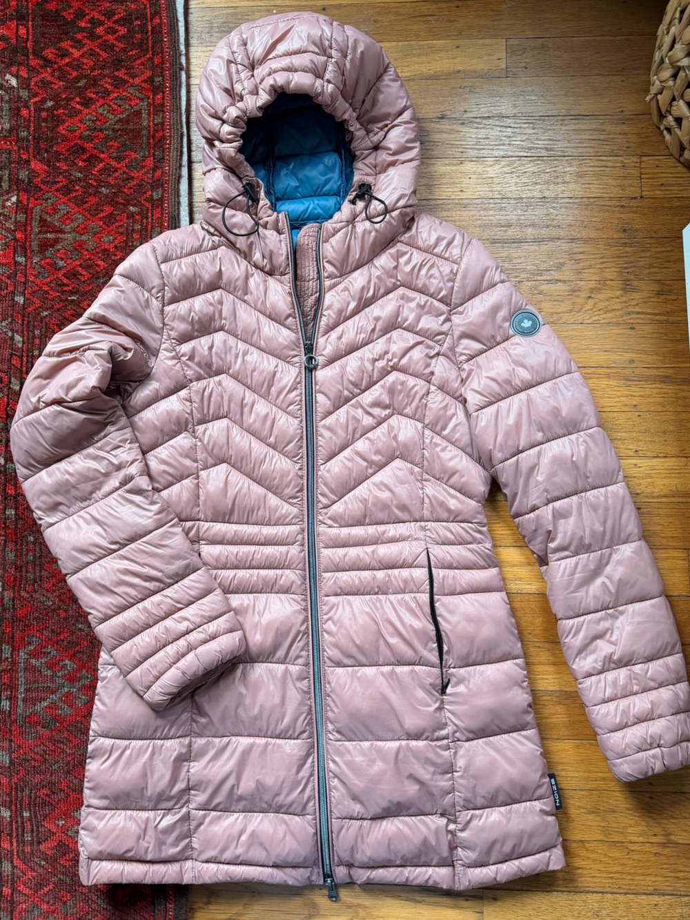 Noize Quilted Hooded Puffer Jacket in Dusty Rose